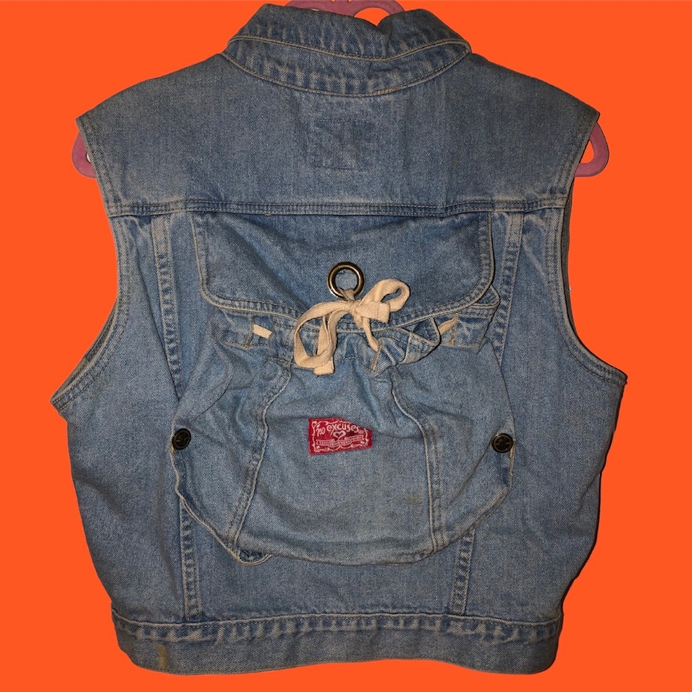 Vintage Denim Vest with built in back pack pouch